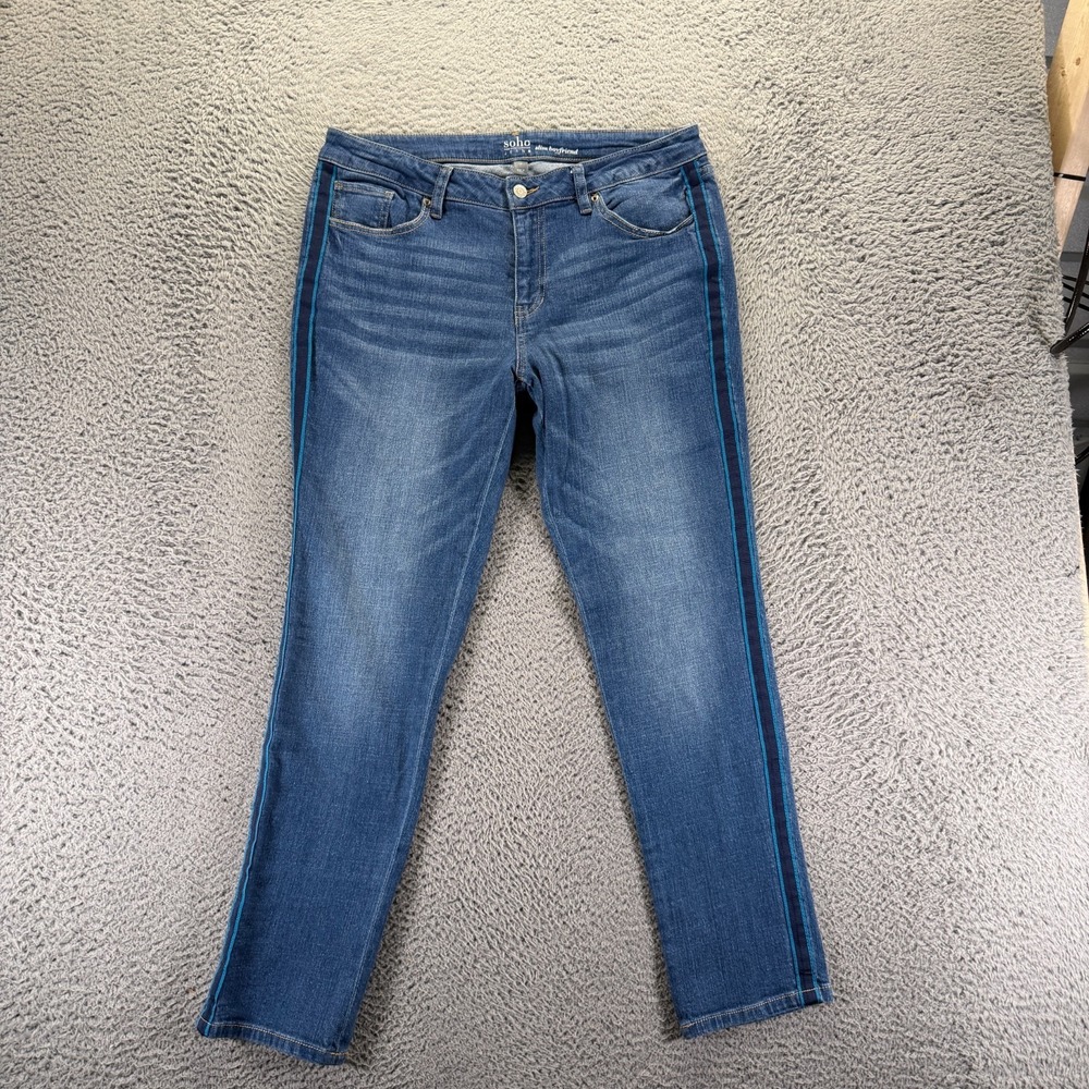 Soho Jeans Womens 12 Blue Cotton Denim Boyfriend Slim Fit Workwear Faded Stretch